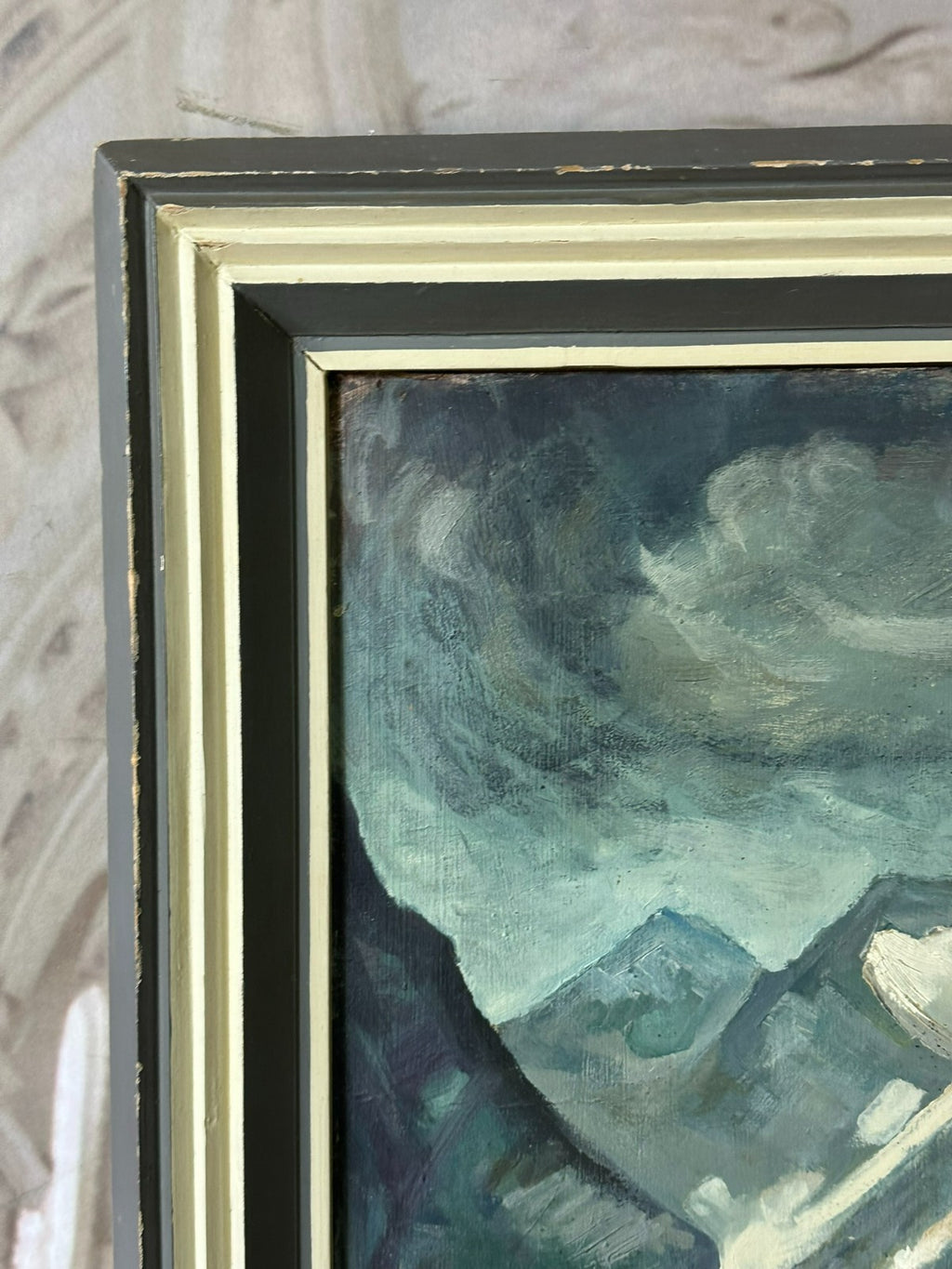 Grosses Ölgemälde Personen in Landschaft vor Gebirge