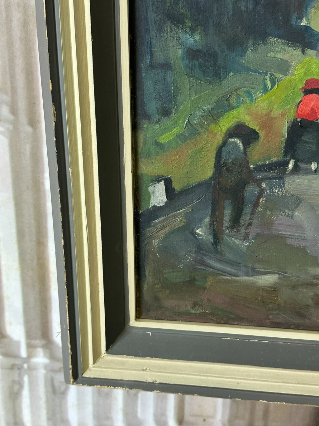 Grosses Ölgemälde Personen in Landschaft vor Gebirge