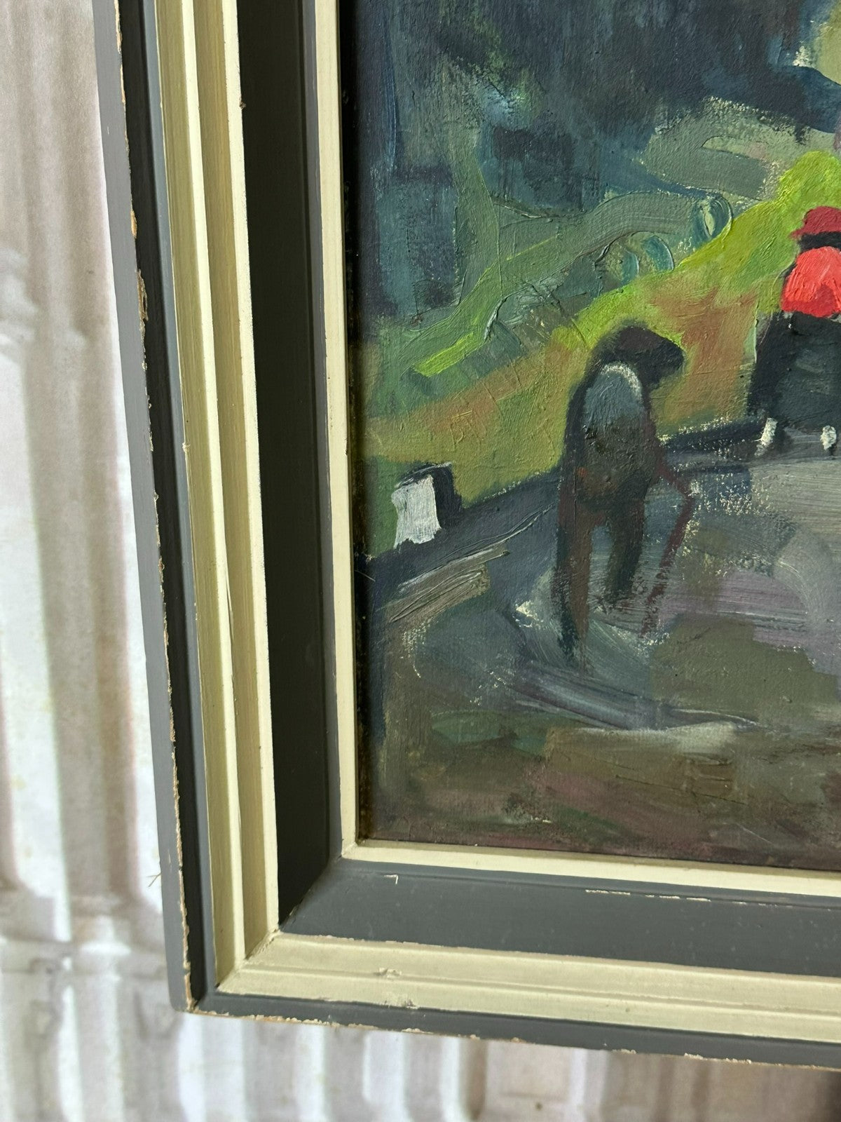 Grosses Ölgemälde Personen in Landschaft vor Gebirge