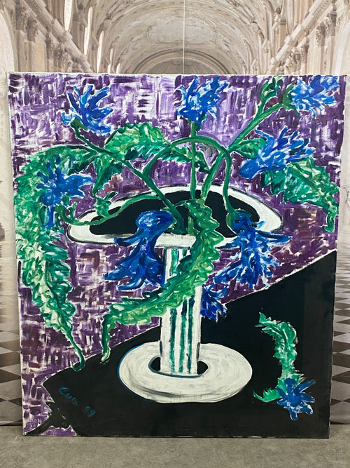 Xxxl Gemälde Acrylgemälde auf Leinwand 130x150cm Blumen auf Säule