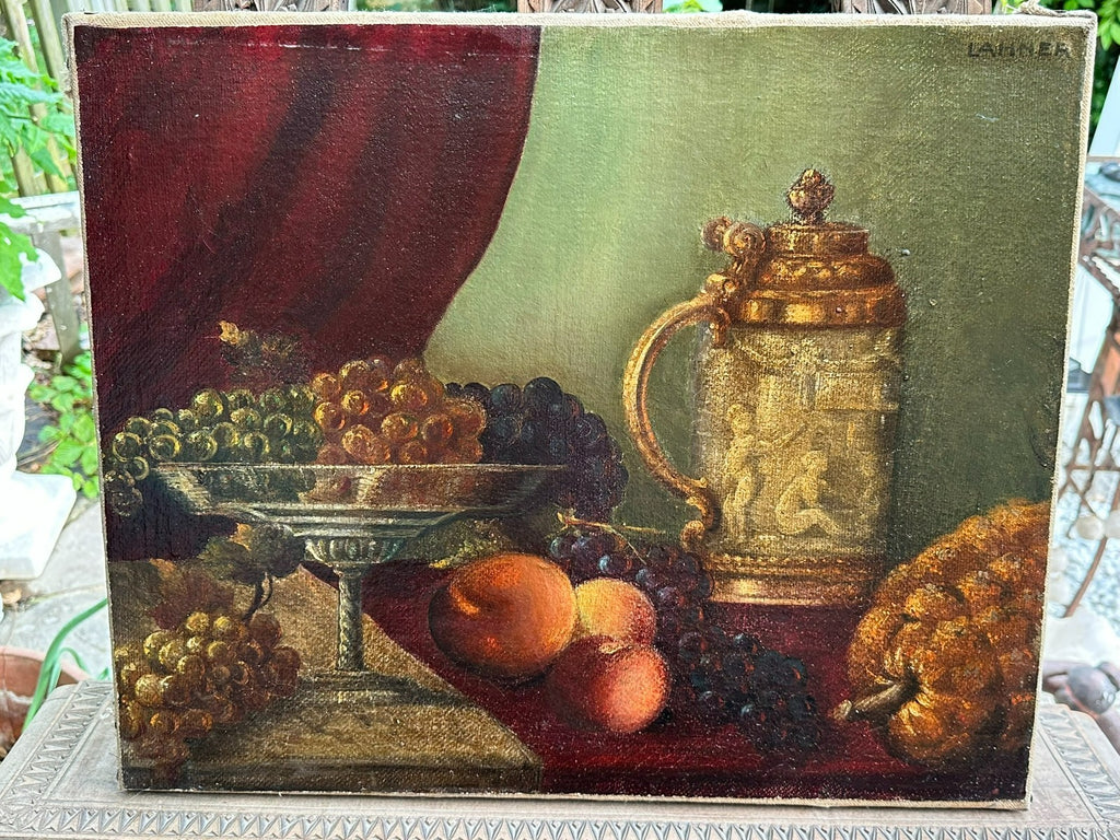 Lahner antikes Ölgemälde auf Leinwand Obst Stillleben