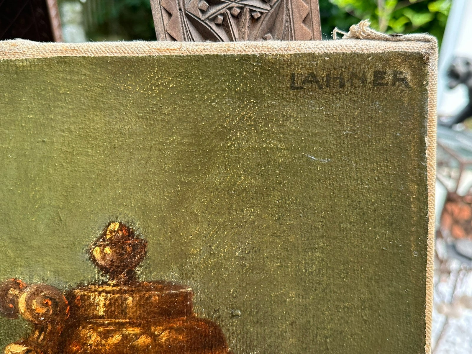 Lahner antikes Ölgemälde auf Leinwand Obst Stillleben