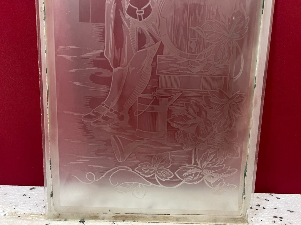 Antike Glasscheibe Jugendstil original um 1910 Person mit Krug 34x103,9cm