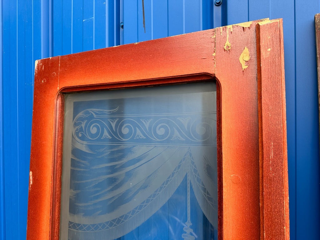 3x antike Tür Innentür mit Glasscheibe Ätzdekor um 1900 Jugendstil Vögel Amphore