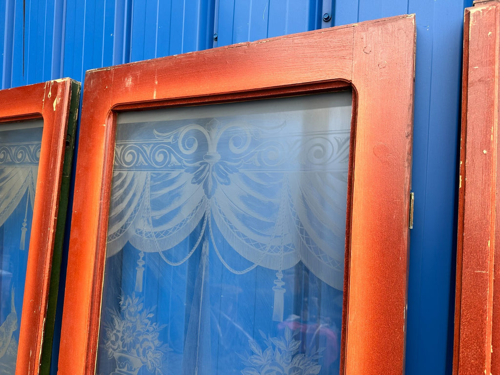 3x antike Tür Innentür mit Glasscheibe Ätzdekor um 1900 Jugendstil Vögel Amphore