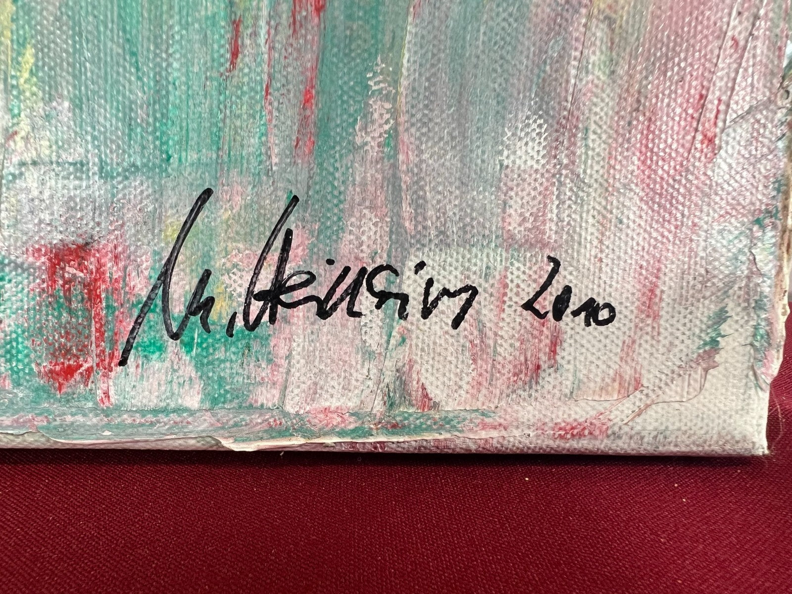 Modernes Ölgemälde auf Leinwand signiert Abstrakte Blumen Wiese 50x70cm