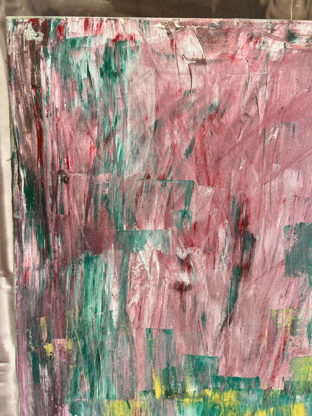 Modernes Ölgemälde auf Leinwand signiert Abstrakte Blumen Wiese 50x70cm
