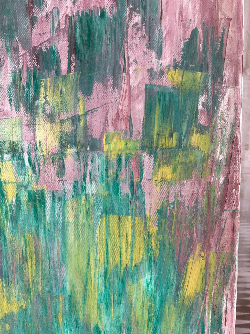 Modernes Ölgemälde auf Leinwand signiert Abstrakte Blumen Wiese 50x70cm