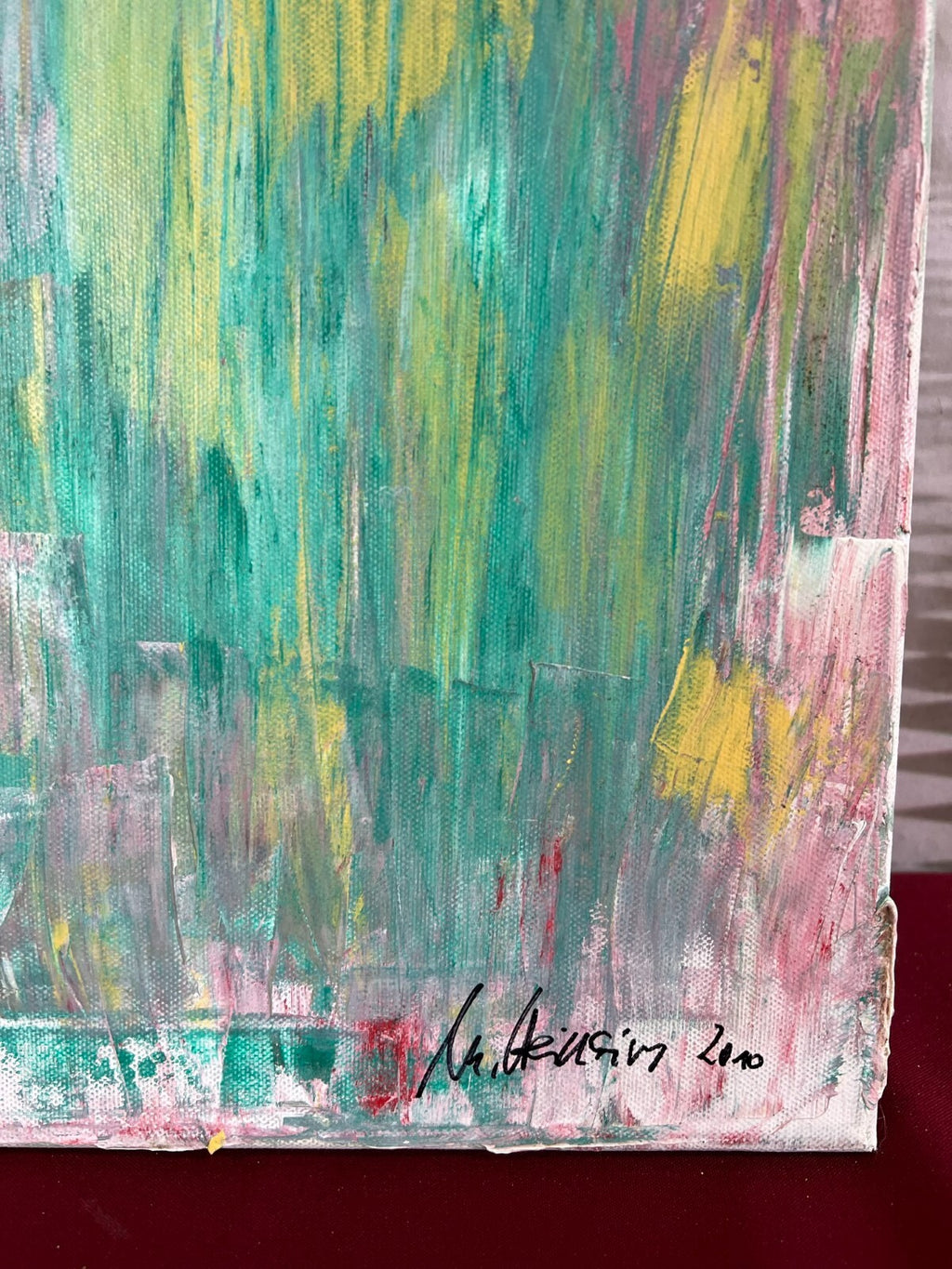 Modernes Ölgemälde auf Leinwand signiert Abstrakte Blumen Wiese 50x70cm