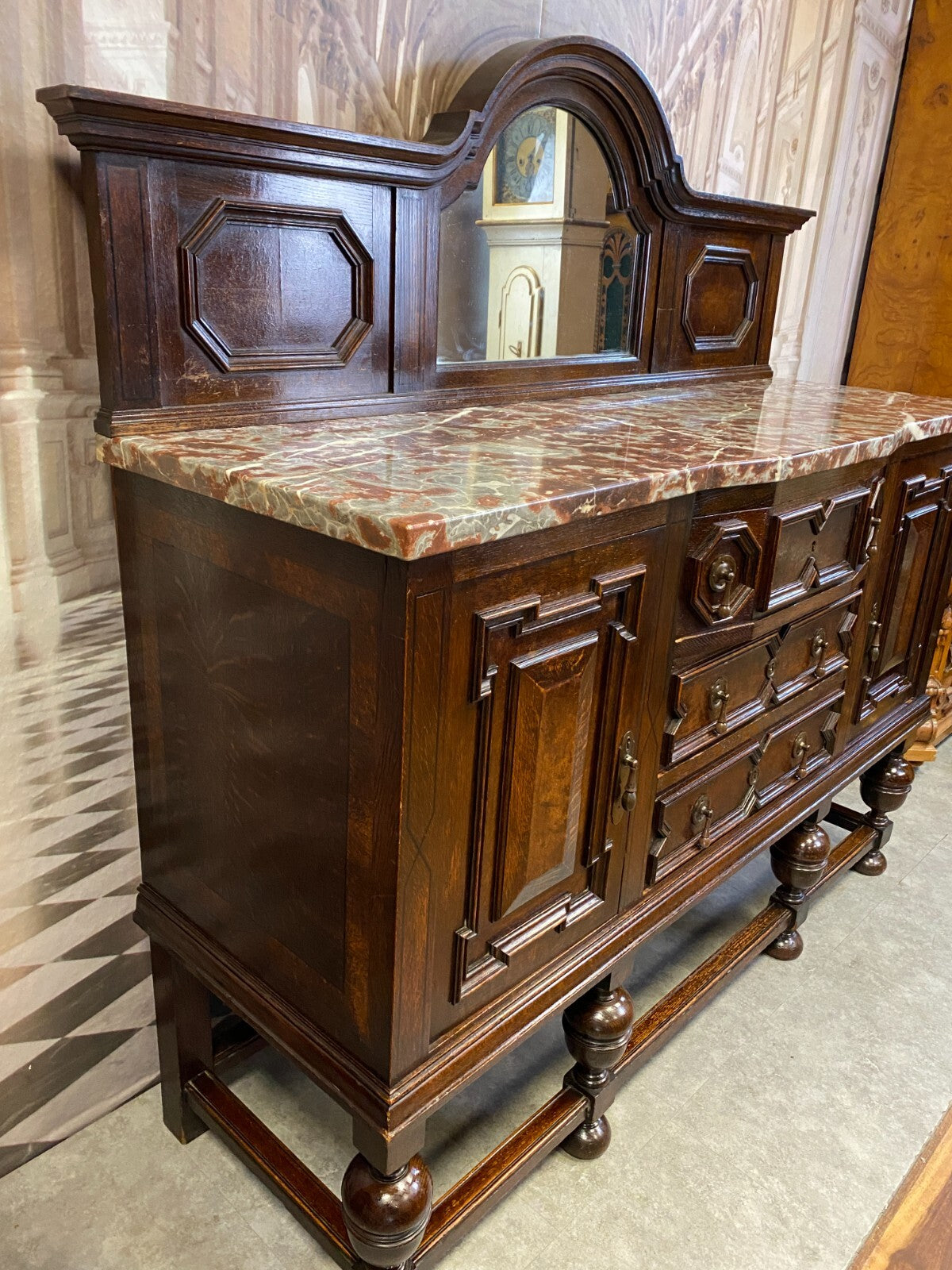 Antike Anrichte Buffet Saint Remy Marmorplatte und Spiegel um 1880 Frankreich