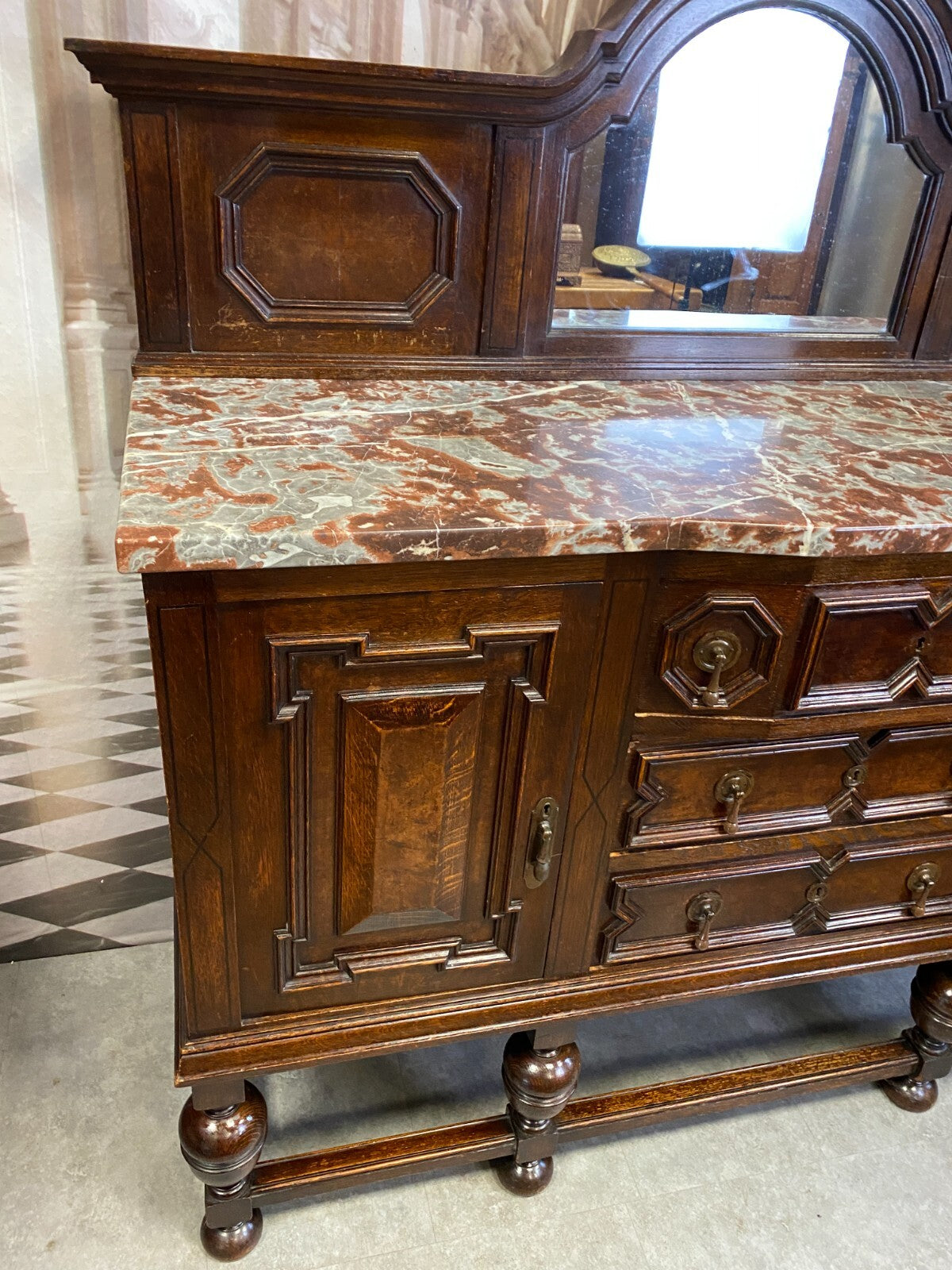 Antike Anrichte Buffet Saint Remy Marmorplatte und Spiegel um 1880 Frankreich