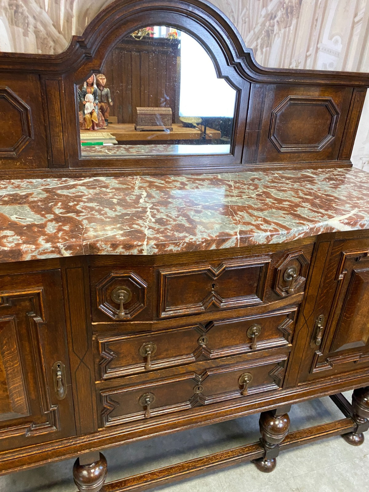 Antike Anrichte Buffet Saint Remy Marmorplatte und Spiegel um 1880 Frankreich