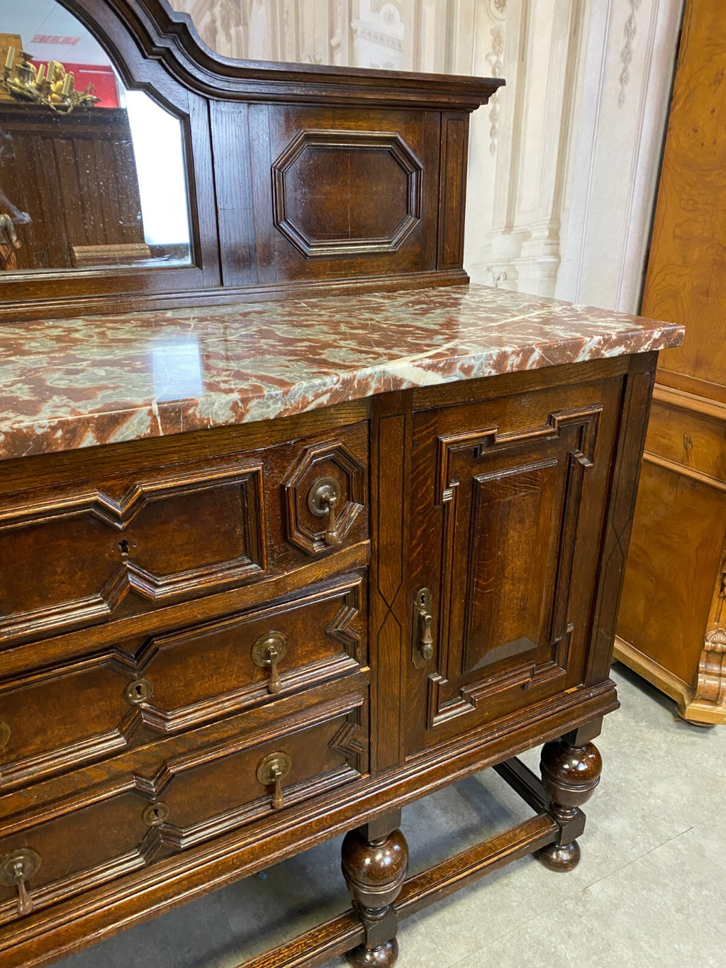 Antike Anrichte Buffet Saint Remy Marmorplatte und Spiegel um 1880 Frankreich