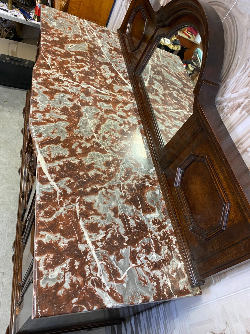 Antike Anrichte Buffet Saint Remy Marmorplatte und Spiegel um 1880 Frankreich