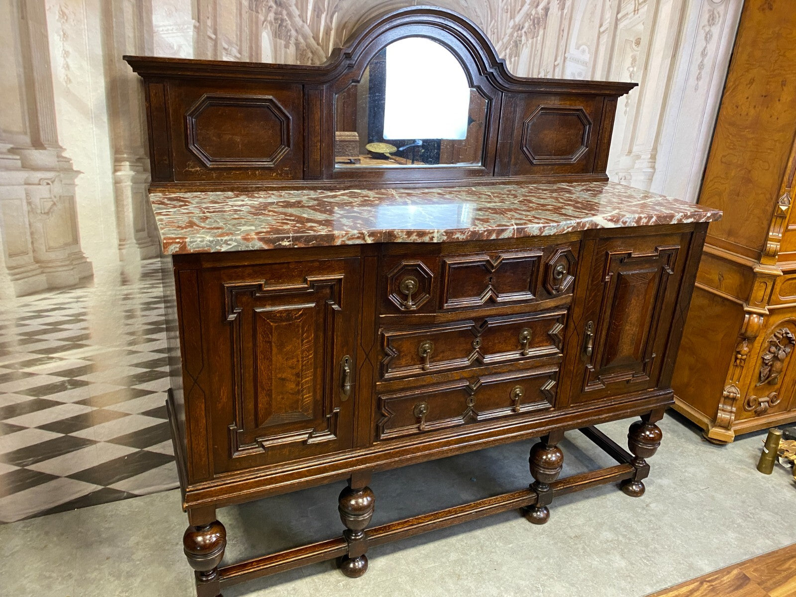 ANTIKE ANRICHTE BUFFET SAINT REMY MARMORPLATTE UND SPIEGEL UM 1880 FRANKREICH