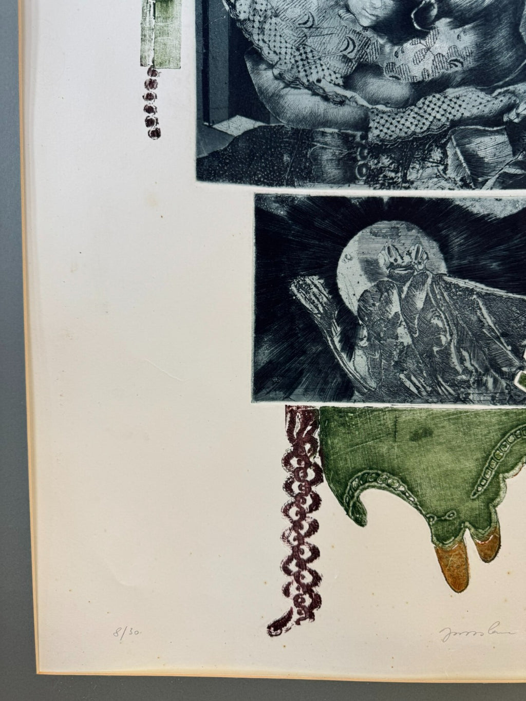 Signierte Lithografie in Passepartout gerahmt 58x100cm