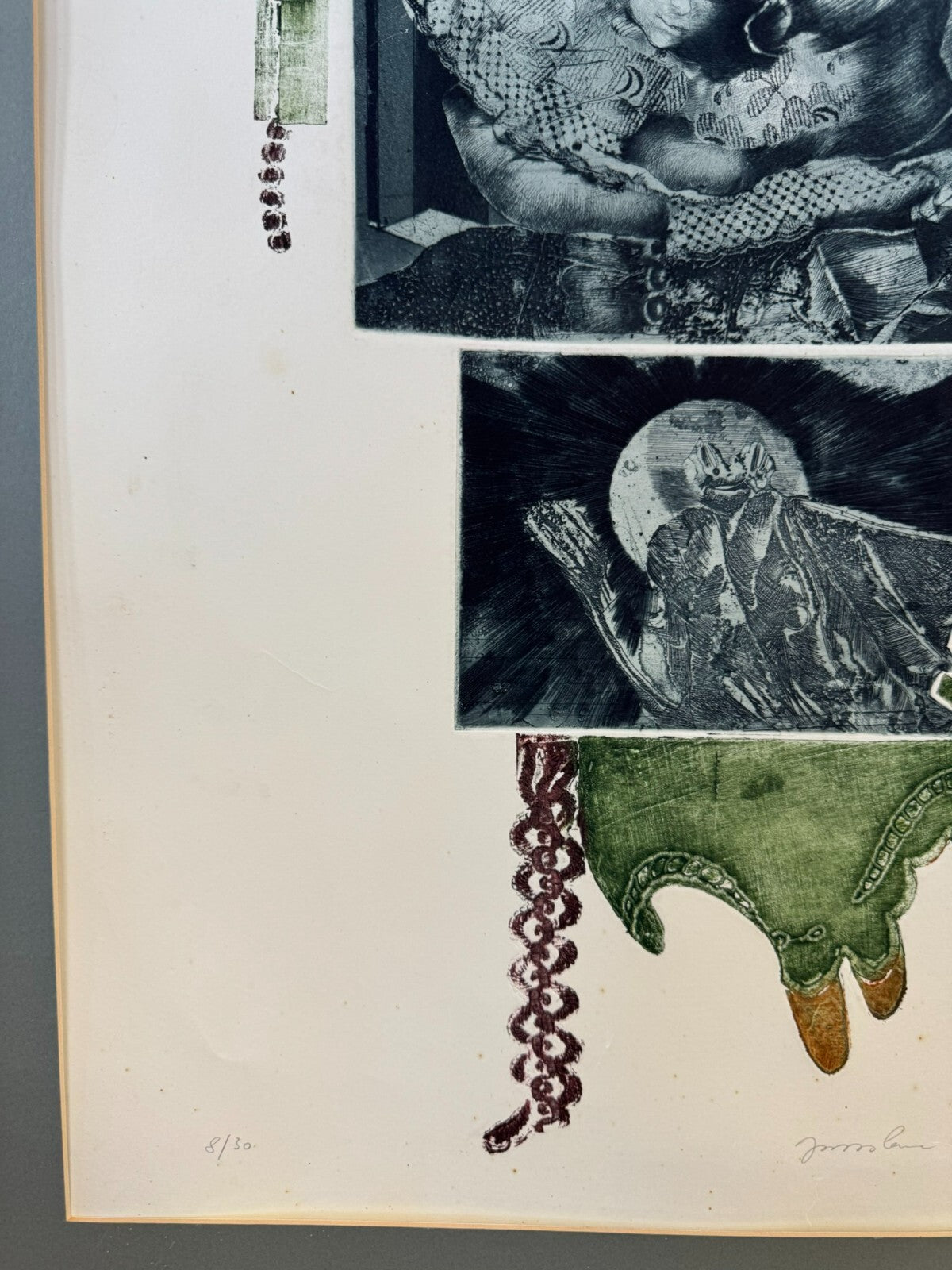 Signierte Lithografie in Passepartout gerahmt 58x100cm