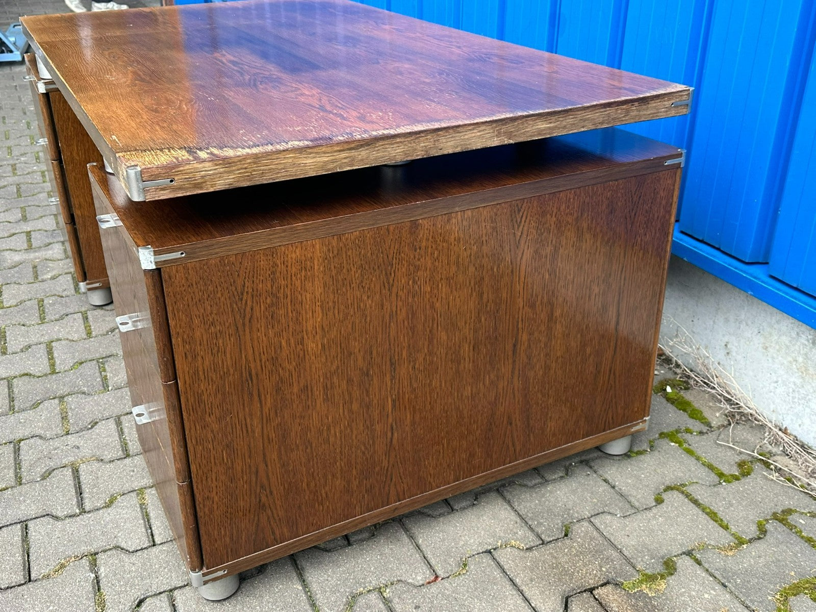 Vintage Designer Schreibtisch Aluminium und Eiche massiv