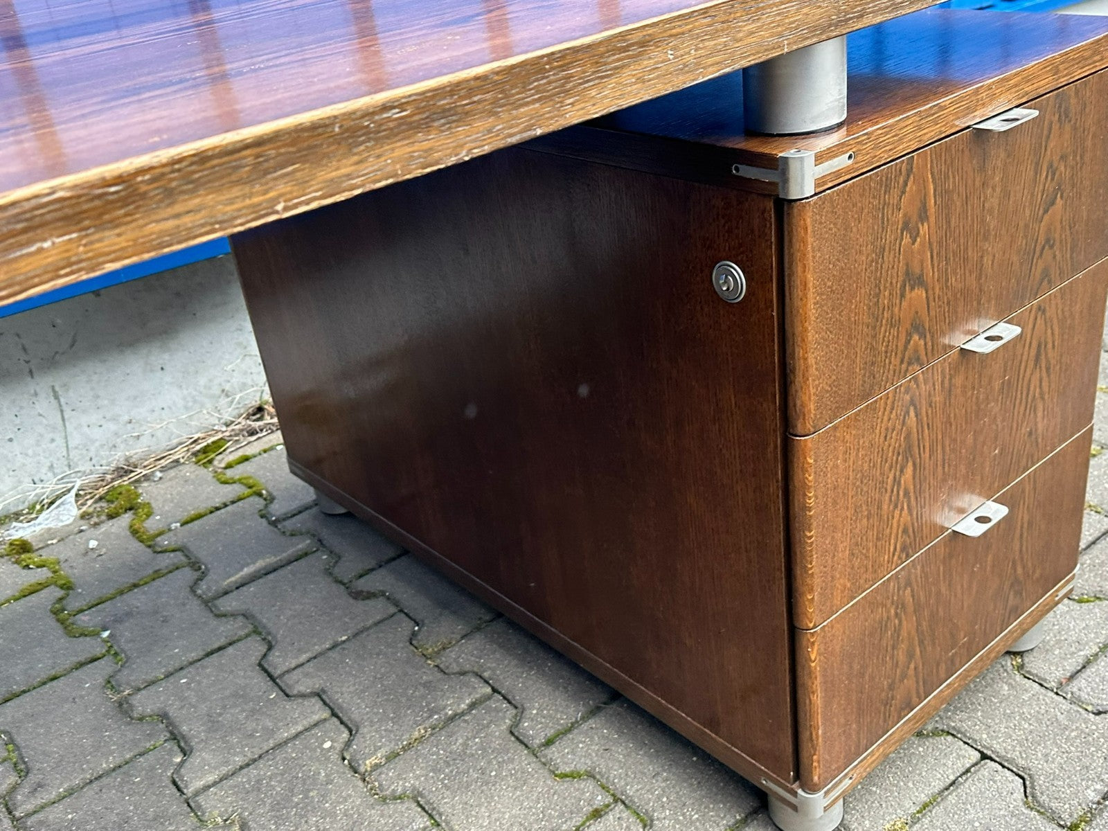 Vintage Designer Schreibtisch Aluminium und Eiche massiv