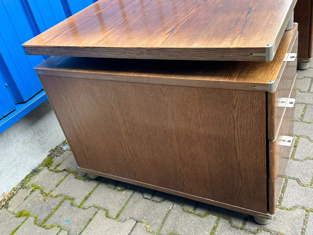 Vintage Designer Schreibtisch Aluminium und Eiche massiv