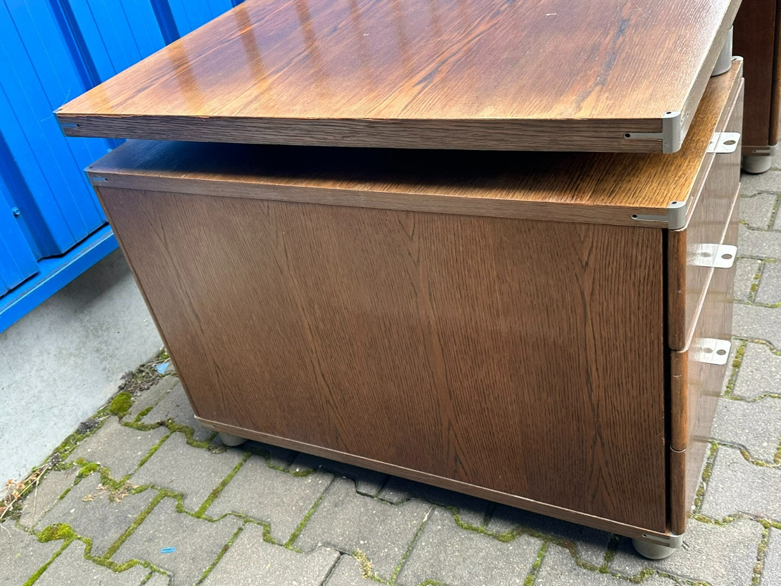 Vintage Designer Schreibtisch Aluminium und Eiche massiv