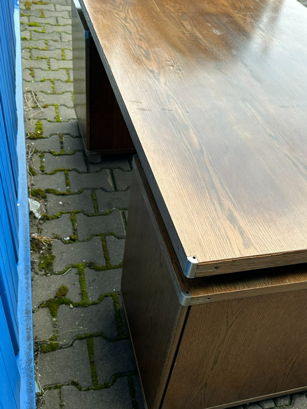 Vintage Designer Schreibtisch Aluminium und Eiche massiv