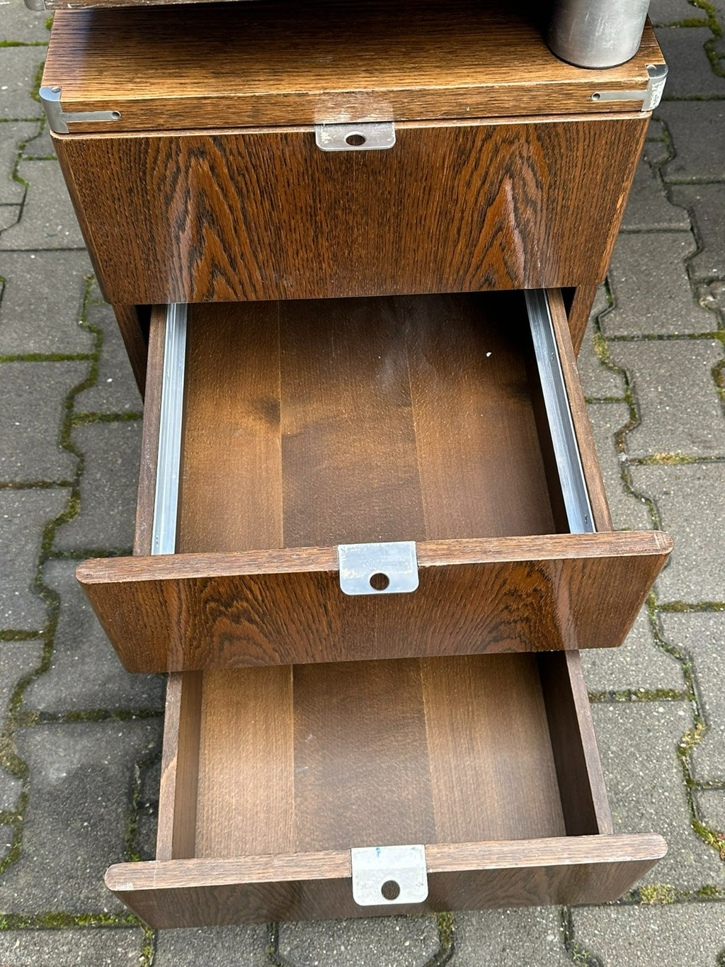 Vintage Designer Schreibtisch Aluminium und Eiche massiv
