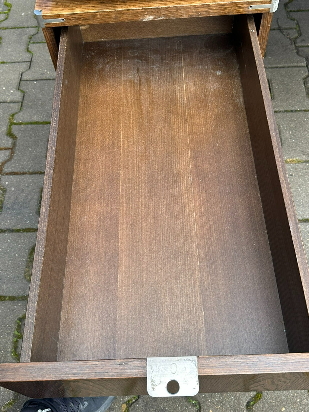 Vintage Designer Schreibtisch Aluminium und Eiche massiv