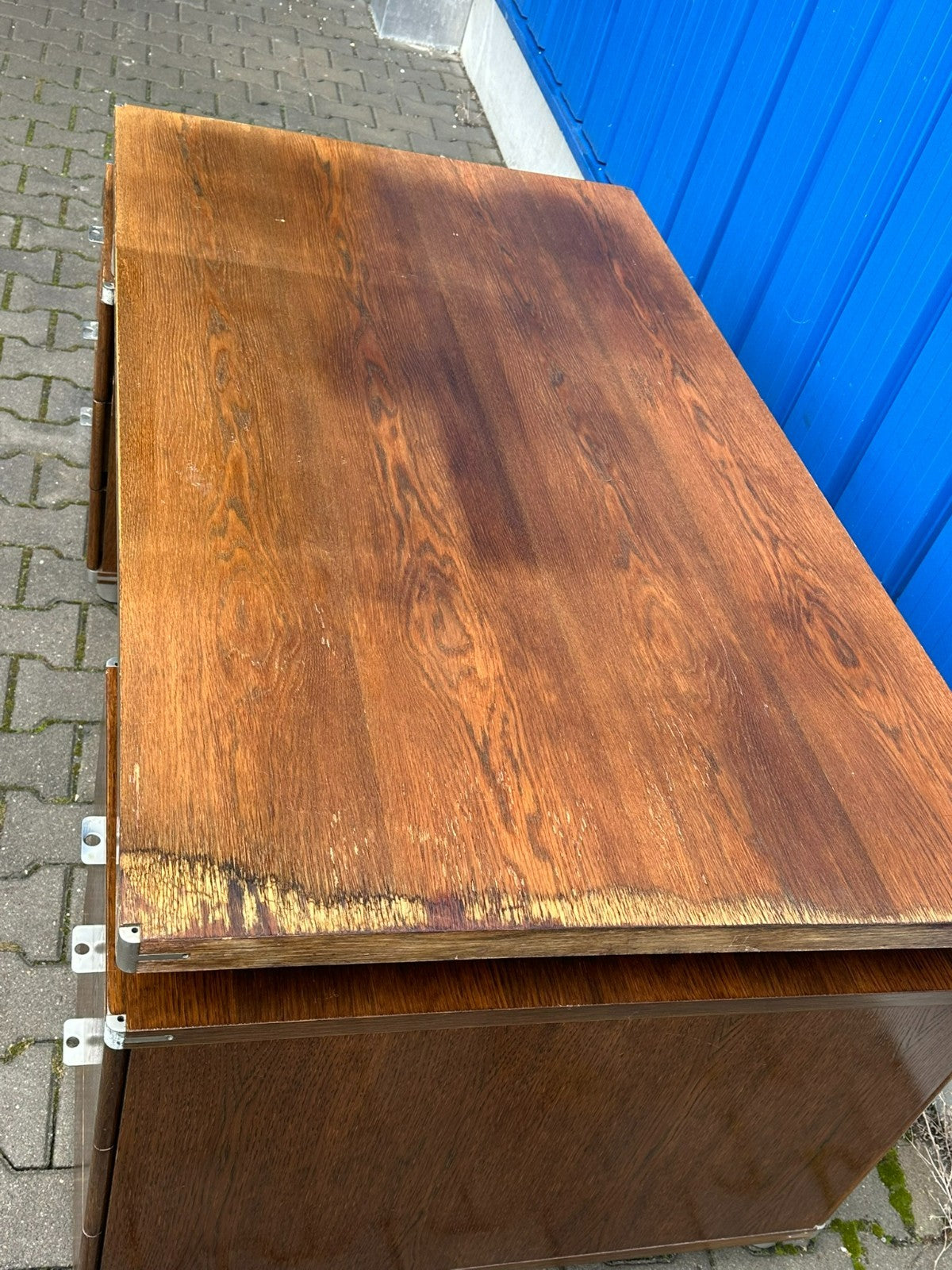 Vintage Designer Schreibtisch Aluminium und Eiche massiv