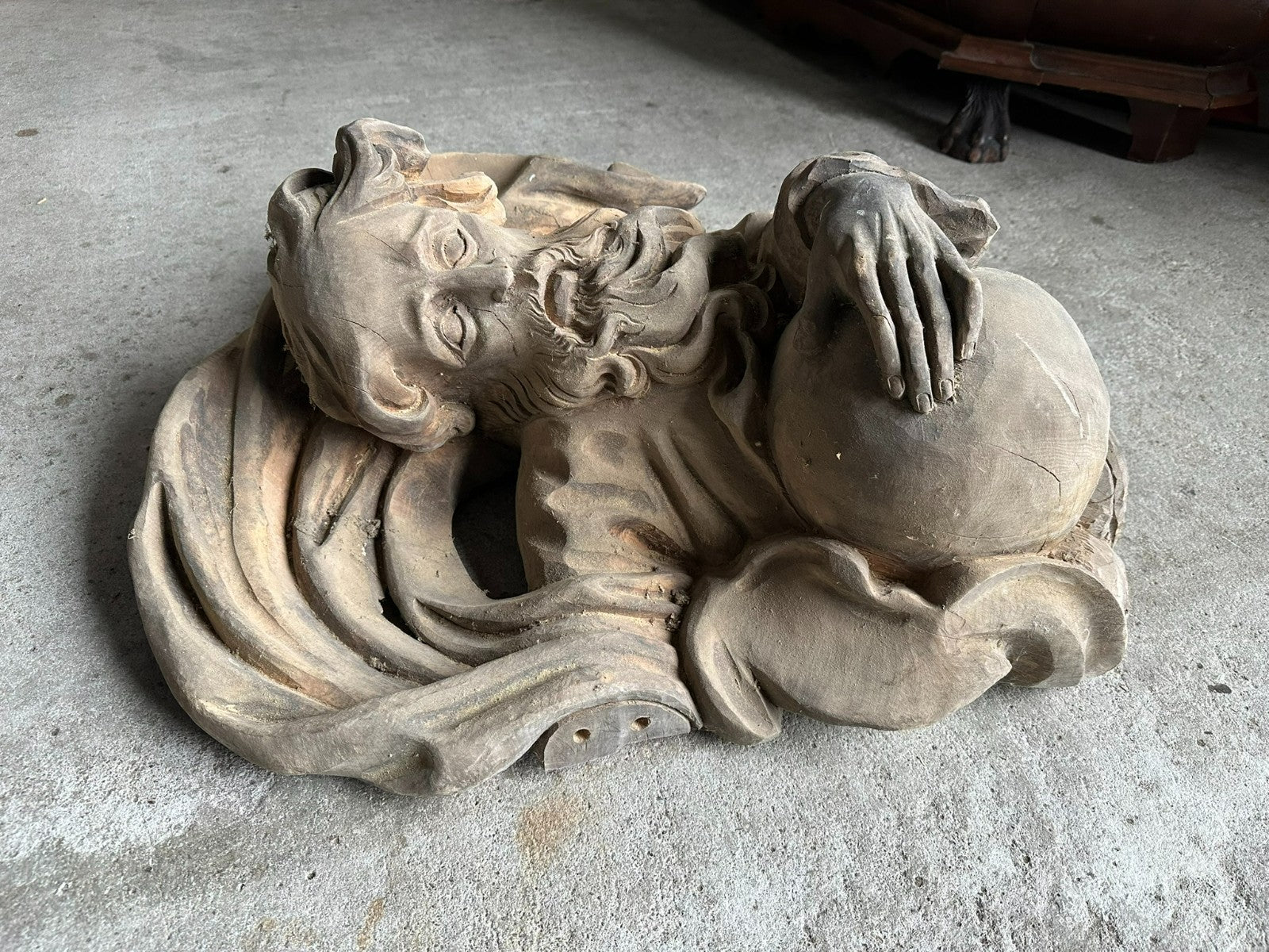 Alter Segnender Gottvater Gott auf Wolke Holz massiv handgeschnitzt 20 tes Jhdt