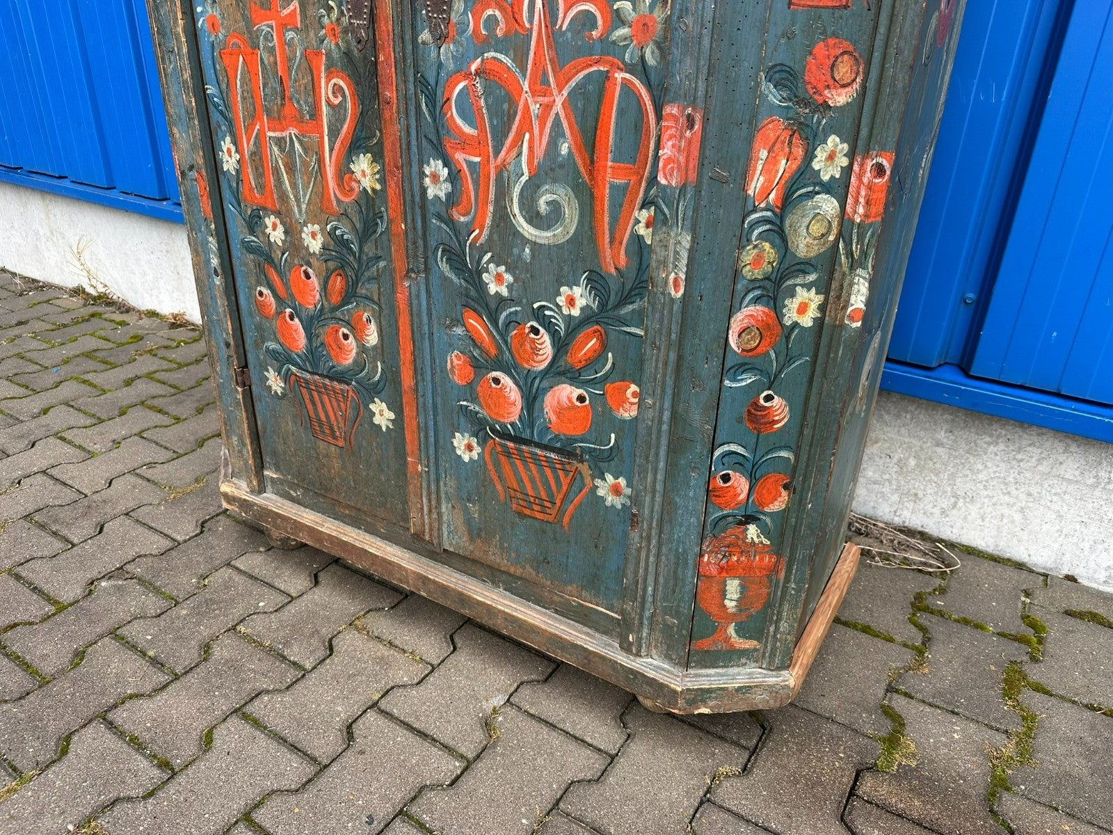 Antiker Schrank Bauernschrank handbemalt 19 tes Jhdt originale Bemalung
