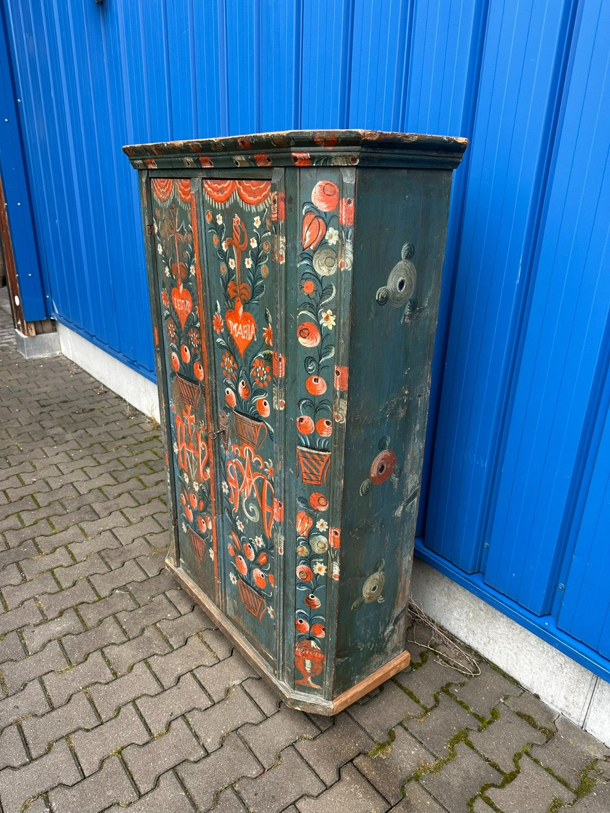 Antiker Schrank Bauernschrank handbemalt 19 tes Jhdt originale Bemalung