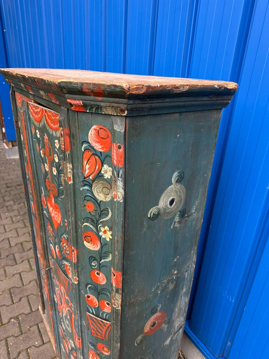 Antiker Schrank Bauernschrank handbemalt 19 tes Jhdt originale Bemalung
