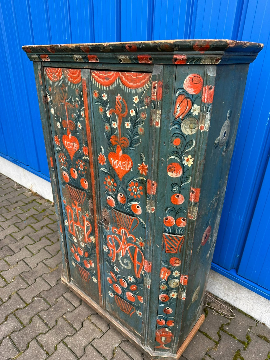 Antiker Schrank Bauernschrank handbemalt 19 tes Jhdt originale Bemalung