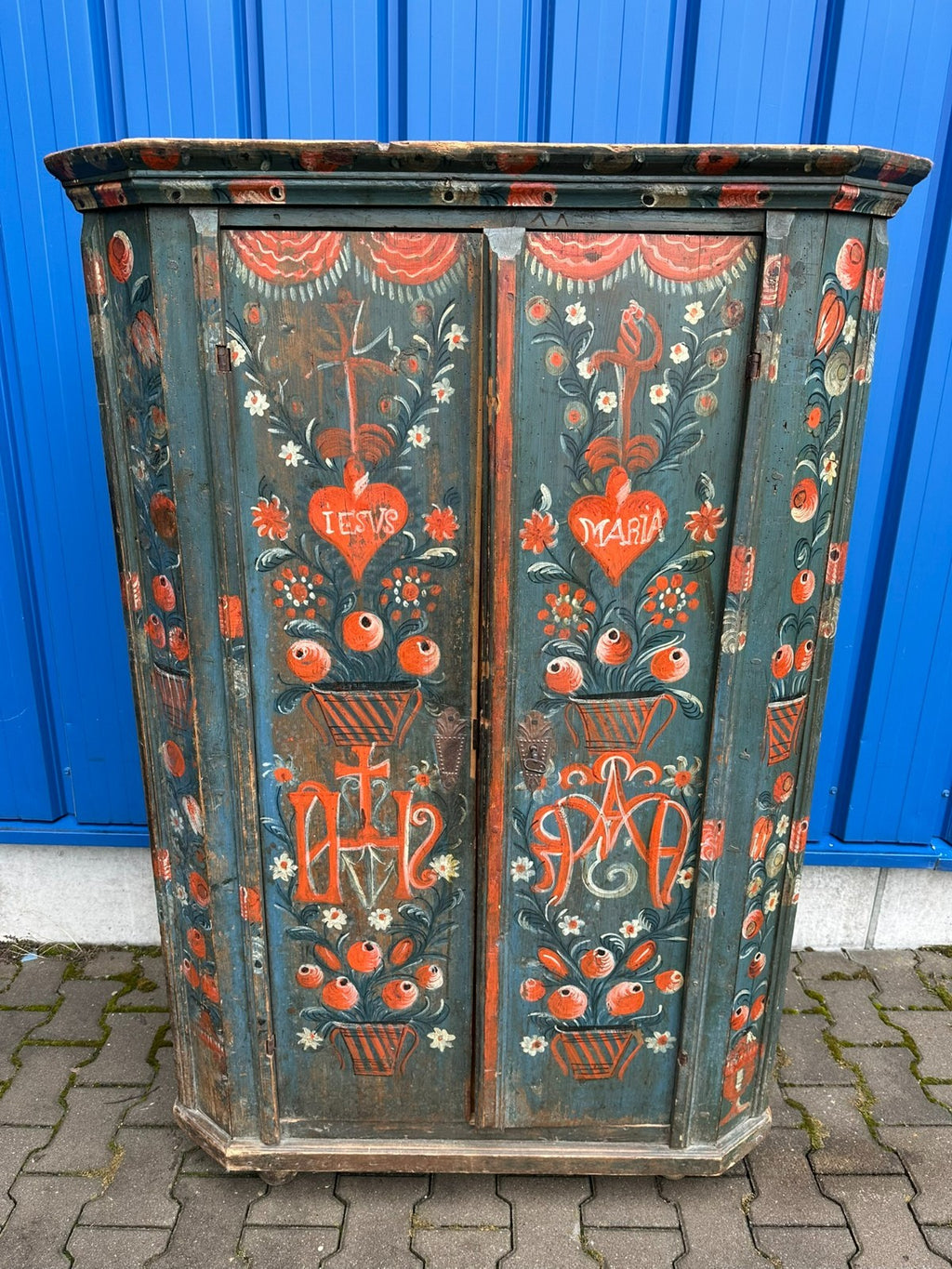 ANTIKER SCHRANK BAUERNSCHRANK HANDBEMALT 19 TES JHDT ORIGINALE BEMALUNG