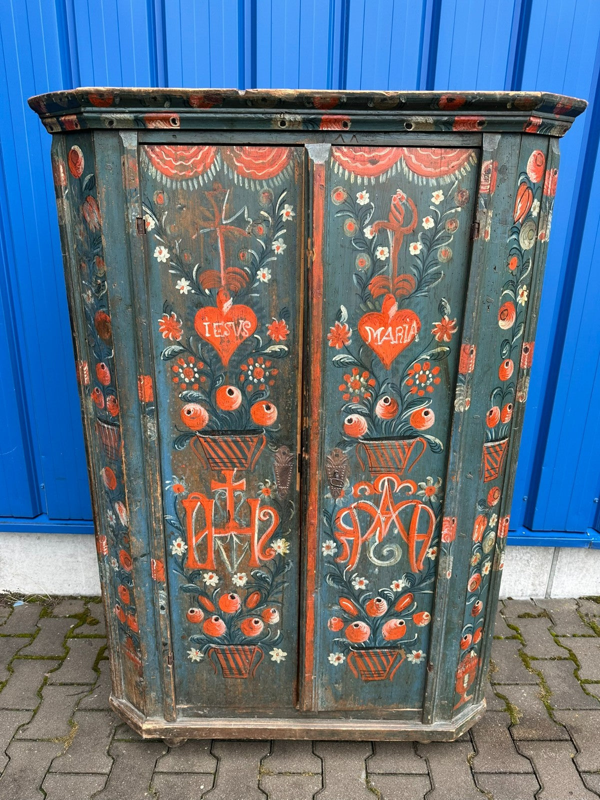 ANTIKER SCHRANK BAUERNSCHRANK HANDBEMALT 19 TES JHDT ORIGINALE BEMALUNG