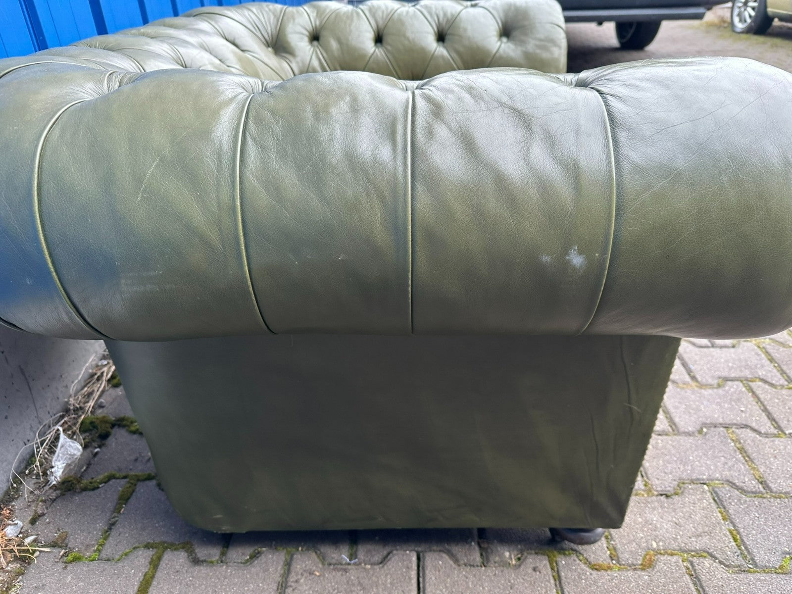 Vintage Chesterfield Sessel original Englisch Oliv grün Leder