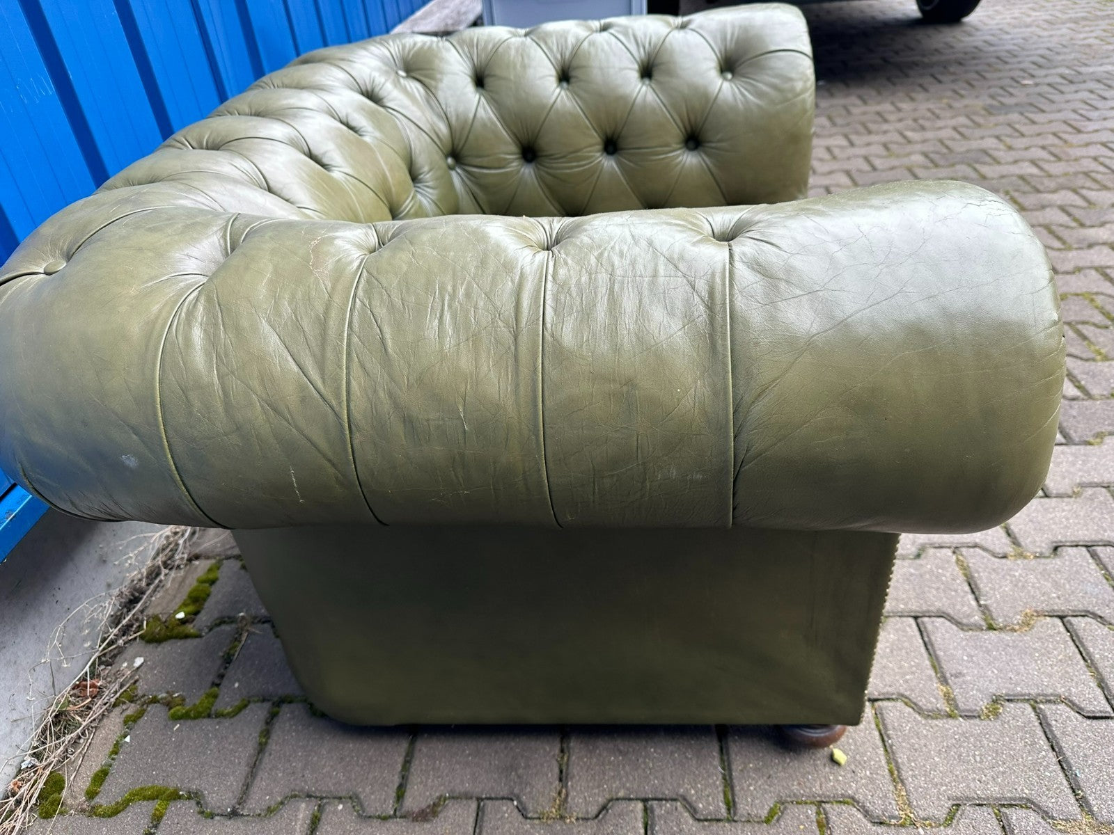 Vintage Chesterfield Sessel original Englisch Oliv grün Leder