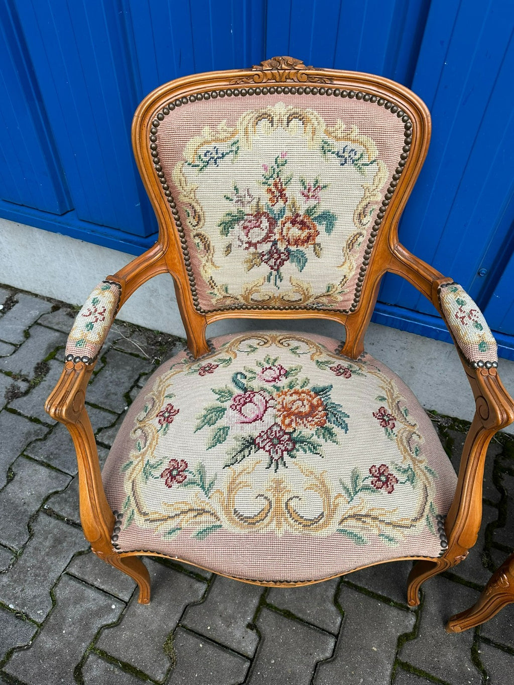 Paar Barock Stil Sessel Petit Point Stickerei 20 tes Jhdt Barocksessel