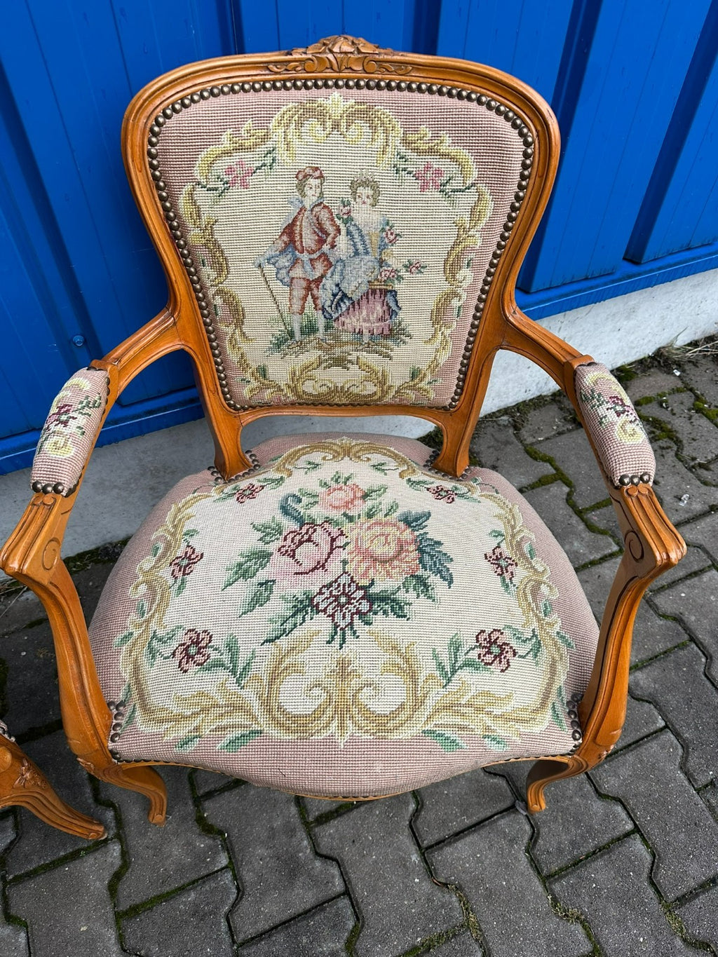 Paar Barock Stil Sessel Petit Point Stickerei 20 tes Jhdt Barocksessel