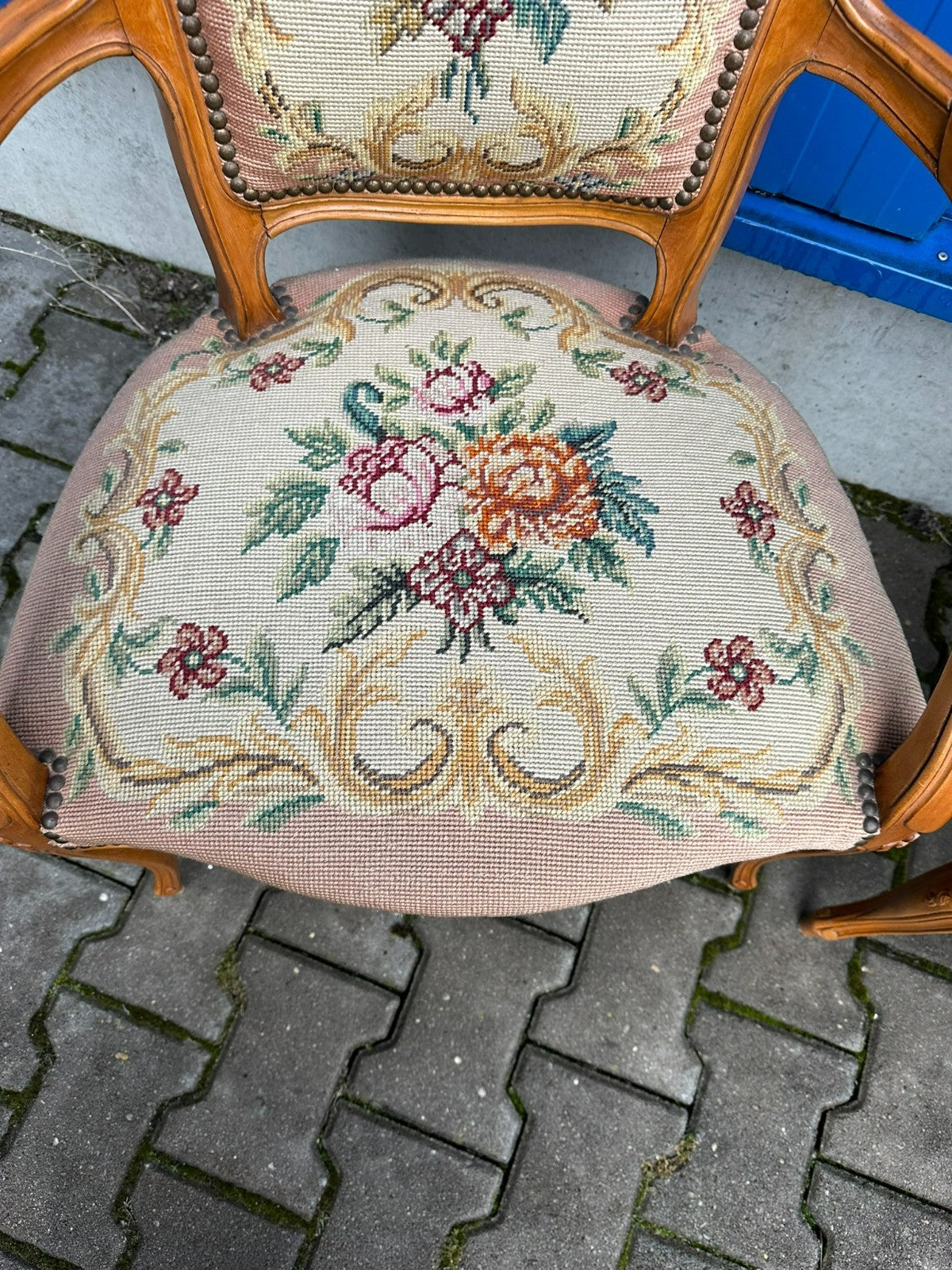 Paar Barock Stil Sessel Petit Point Stickerei 20 tes Jhdt Barocksessel