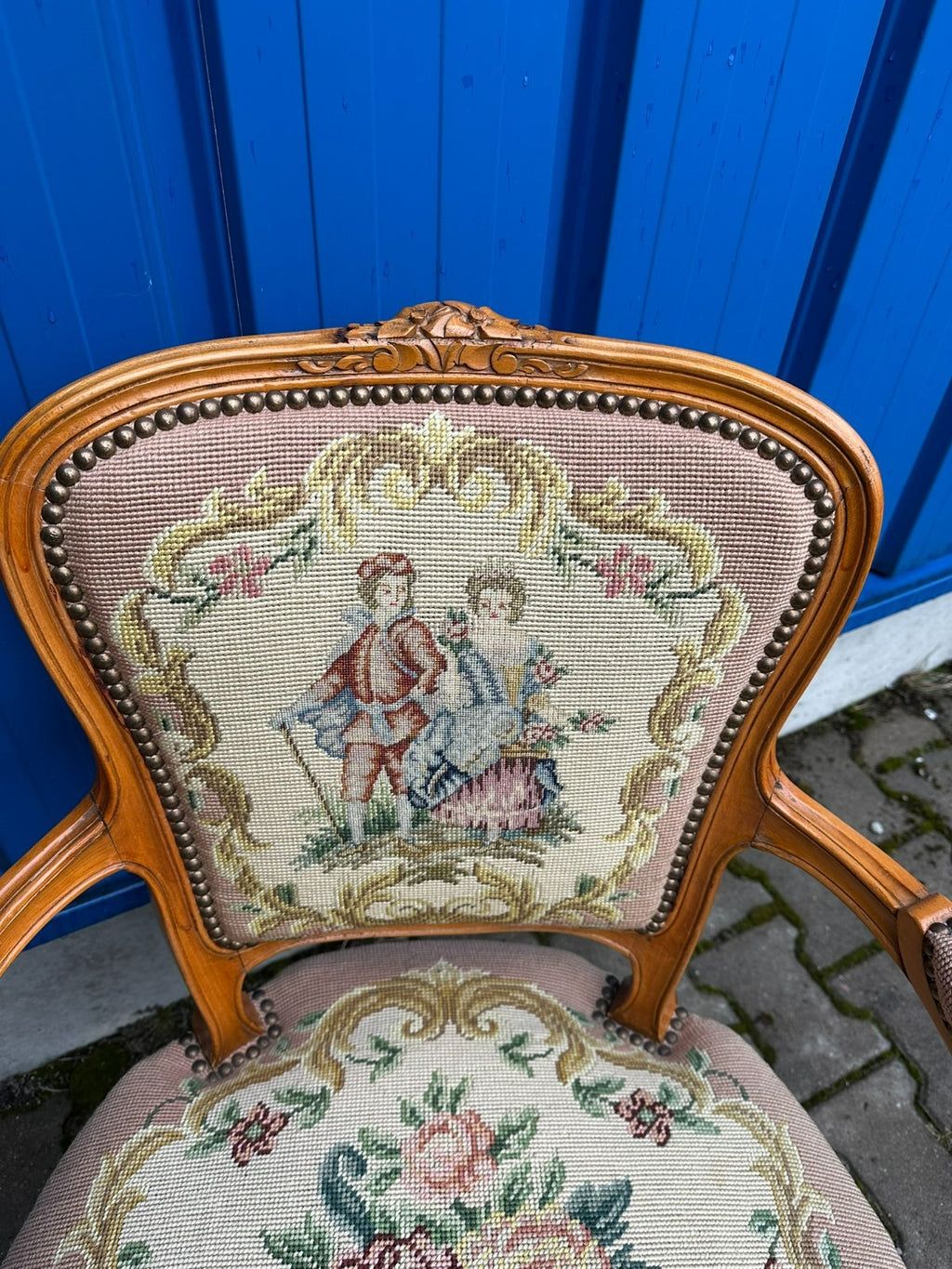 Paar Barock Stil Sessel Petit Point Stickerei 20 tes Jhdt Barocksessel