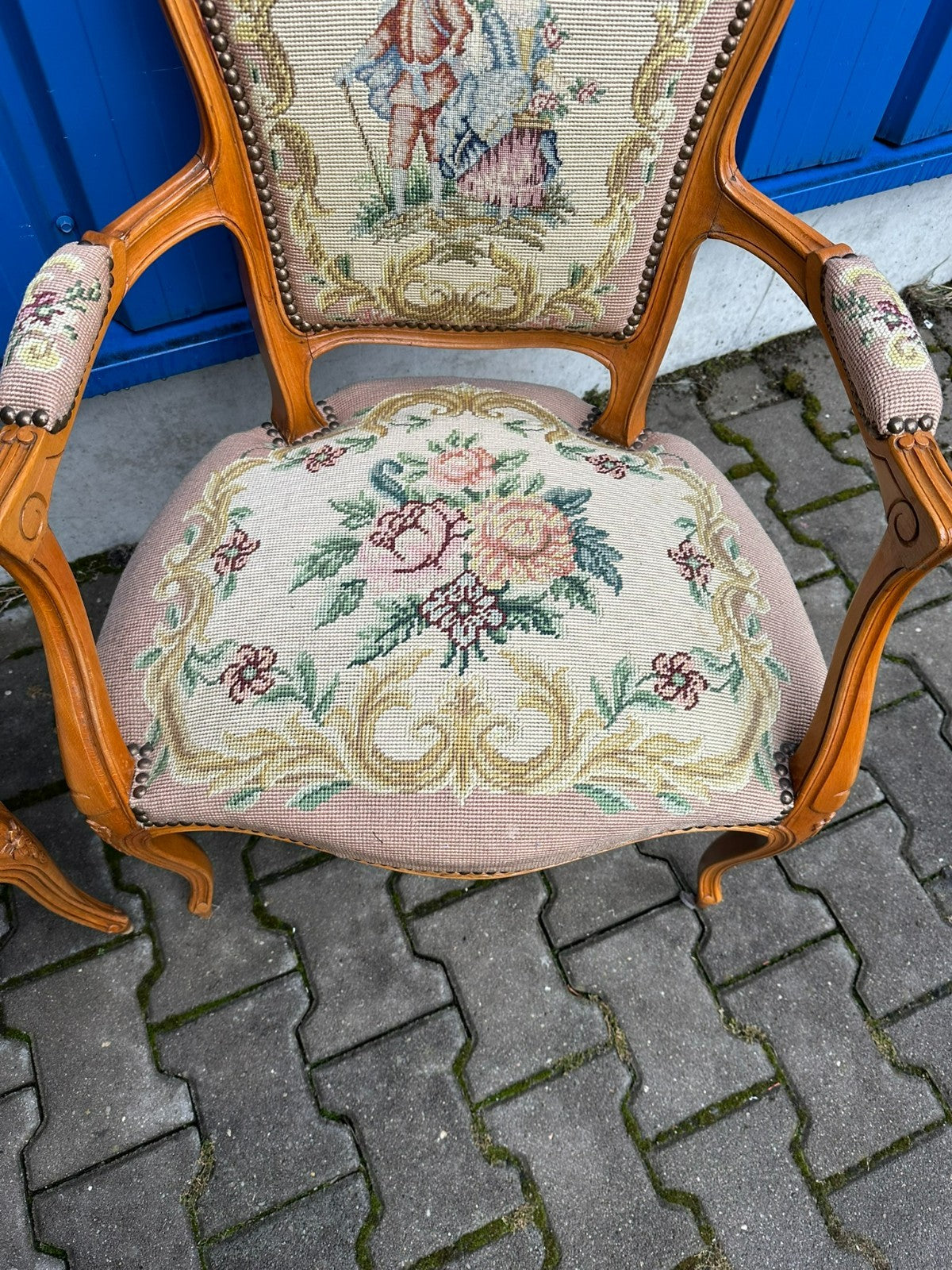 Paar Barock Stil Sessel Petit Point Stickerei 20 tes Jhdt Barocksessel