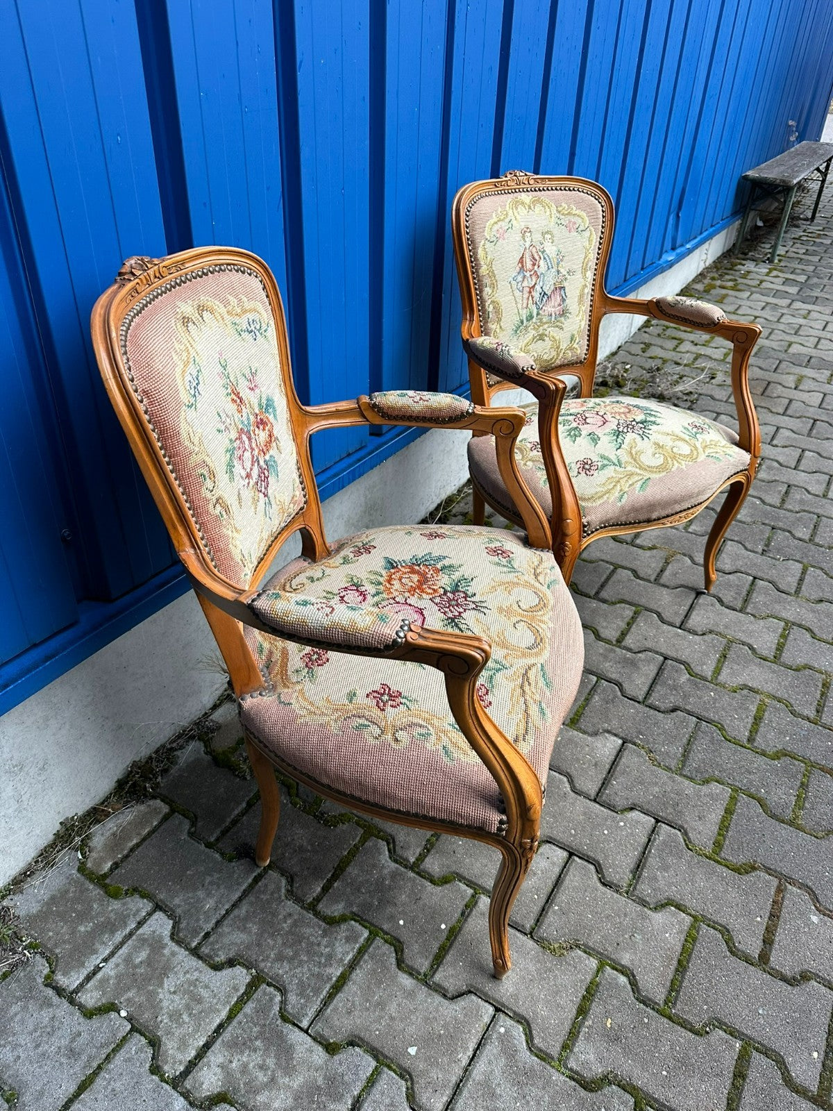 Paar Barock Stil Sessel Petit Point Stickerei 20 tes Jhdt Barocksessel