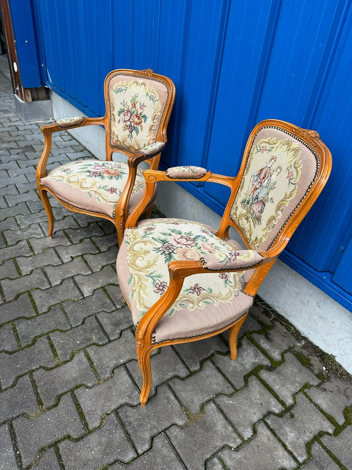 Paar Barock Stil Sessel Petit Point Stickerei 20 tes Jhdt Barocksessel