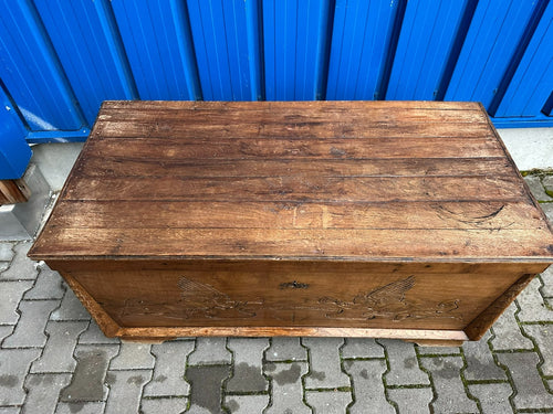 Antike Barocktruhe Truhe um 1800 Eiche massiv Glorienengel Schnitzerei