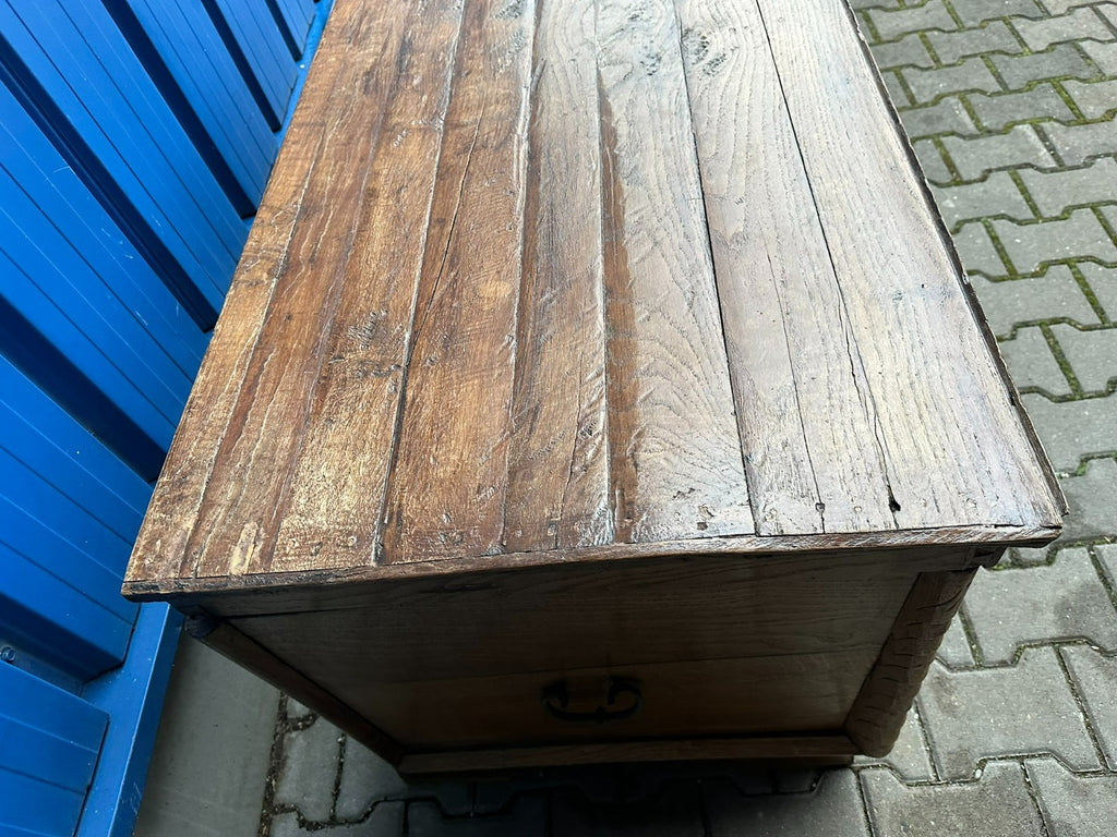 Antike Barocktruhe Truhe um 1800 Eiche massiv Glorienengel Schnitzerei