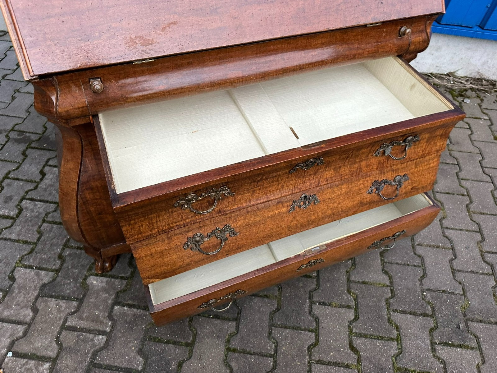 Antiker Sekretär Louis Quinze 18 tes Jhdt Ulmenholz Barocksekretär Louis Xv