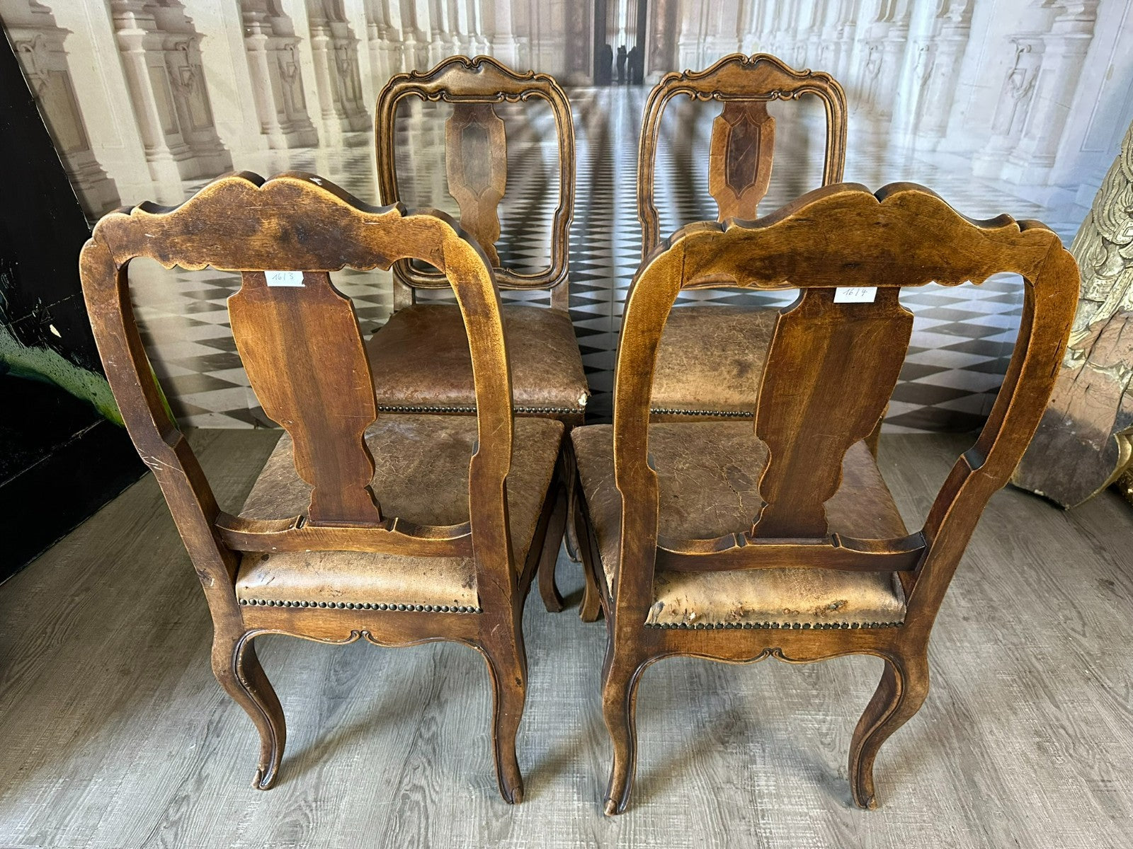 4x antiker Neo Barockstuhl Barock Stuhl um 1880 Nussbaum Intarsien Italien