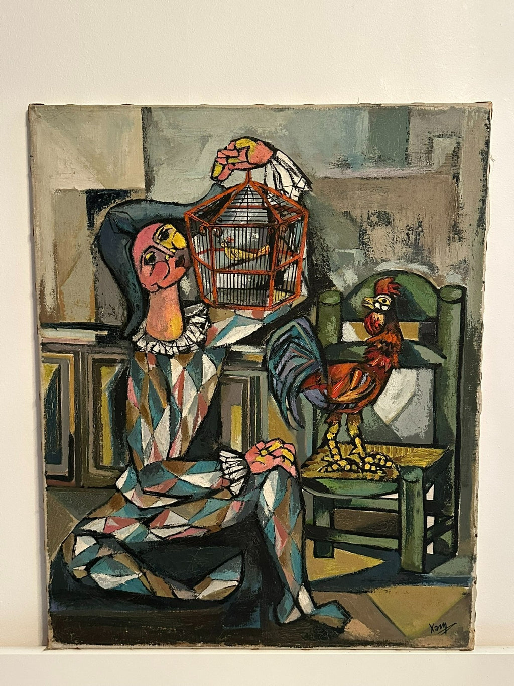Xam Pedro Quetglas Ferrer (1915-2001) Ölgemälde 82x65cm Harlequin Con Gallo
